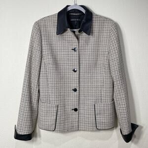 Lafayette 148 NY Tweed Wool Leather Trim Jacket Heritage Office Classic 10